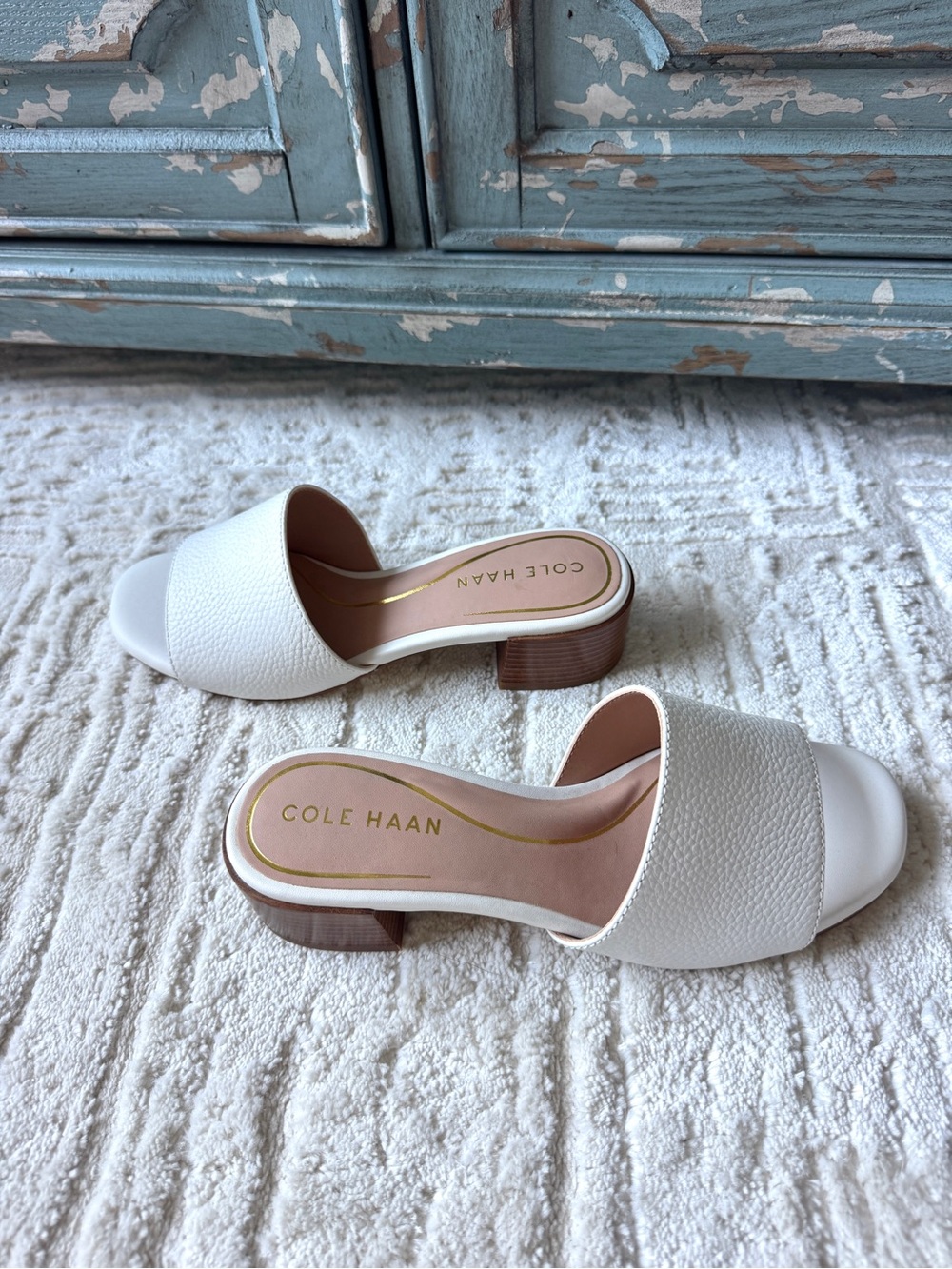 Cole Haan White / Cream Leather Slide Mules Block Heel. Y2K / vintage 90s - Picture 4 of 6